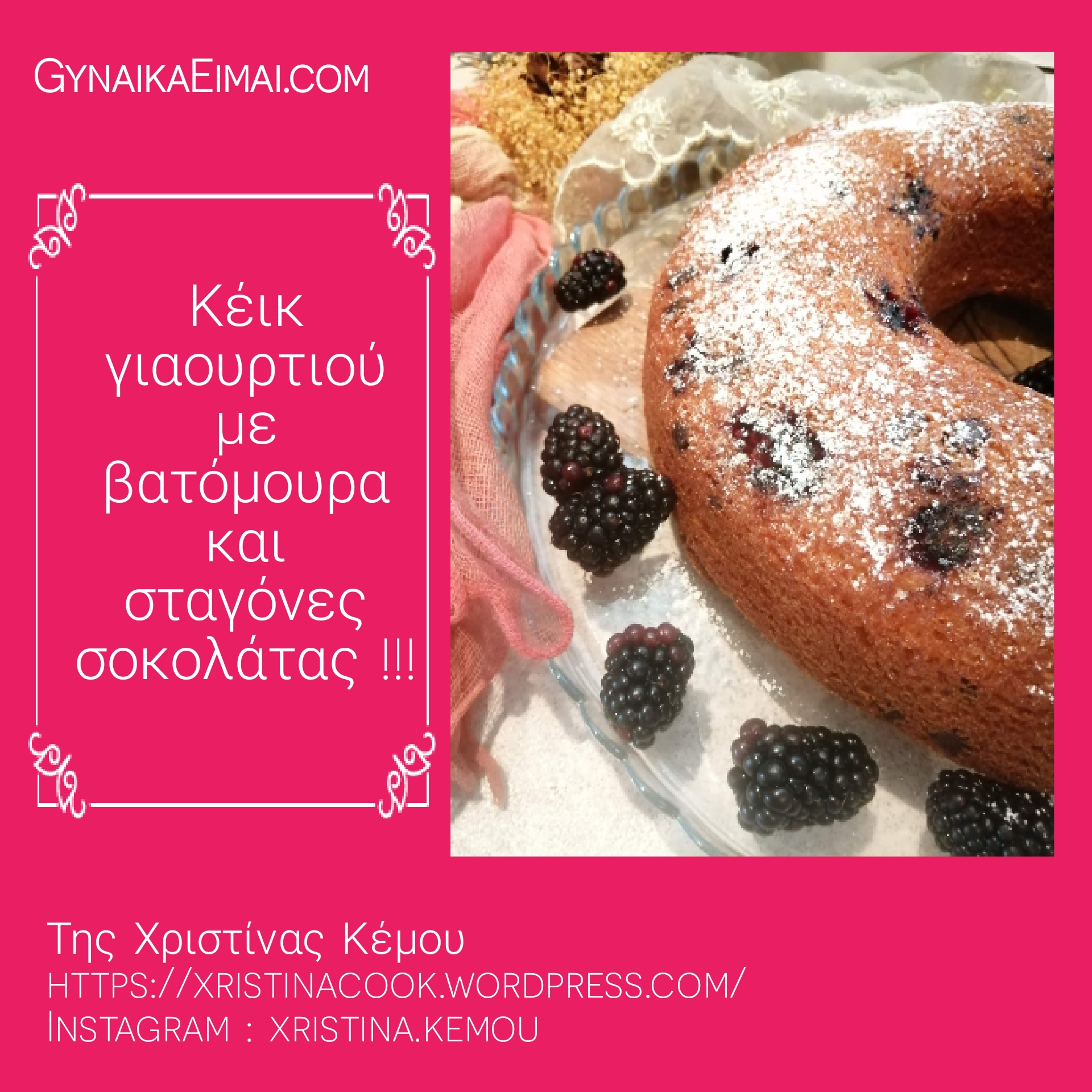 Κέικ γιαουρτιού με βατόμουρα και σταγόνες σοκολάτας